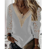 Znbbw Sleeve Hollow Lace White Chiffon Shirt Women Elegant Pullover Casual Blouses Women Solid Lady Slim V-neck Tops Mujer 25948