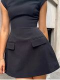 Znbbw High Waist Bodycon Mini Dress Women Fashion Round Neck Short Sleeve Zipper Dresses 2023 New Chic Y2k High Street Vestido