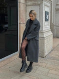 Znbbw TRAF Women 2023 Winter Gray Thick Woolen Coats With Button Loose Long Sleeves Pocket Ladies Elegant OverCoat 202310