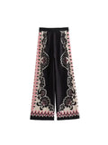 Znbbw TRAF 2023 Long Sleeve Print Shirts Women Pants Suits Single Breasted 2piece Suits 2023 Women Casual Long Pant Set