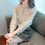 Znbbw Sleeve Blouse Shirt Apricot Lace Blouse Women Tops Blouses for Women Fashion 2023 Women Tops Blouses Shirts Blusa G385