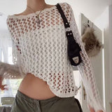 Znbbw Vintage Knitted Hollow Out Pullover Cover Up Gothic Punk Women Loose Sweater Hole Broken Harajuku Streetwear Retro Sweaters