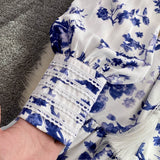 Znbbw Casual Patchwork Ruffles Sashes Slim Mini Dress Female Stand Collar Lantern Sleeve High Waist Blue Floral Dress N3980