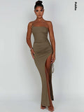 znbbw One Shoulder Strap Thigh High Split Maxi Dress For Women Robe Sleeveless Backless Bodycon Sexy Club Party Long Dress