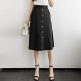Znbbw Women's Skirts High Waist Single-Breasted Midi Skirts With Poakets Elegant Office All-Match Casual A-Line Skirts Jupe Femme
