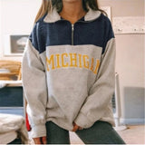 Znbbw Vintage Zip Up Women Sweatshirts Streetwear Letter Printed Hoodies Autumn Long Sleeve Casual Loose Warm Fleece Sweatshirt