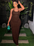 znbbw Summer Sexy Solid Popcorn Long Dresses Club Outfit For Women 2023 Sleeveless Halter Slim Fit Maxi Dress Casual Dress