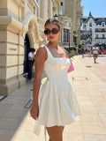 Znbbw Square Collar Backless Mini Dresses Women Fashion Bow Bandage A Line Dress 2023 Summer Chic High Street Party Vestidos