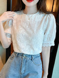 Znbbw New Short Sleeve Blouse Women O-Neck White Blouse Shirt Women Tops Blusas Mujer De Moda 2023 Verano Blouses Shirts G440