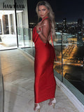 Znbbw Women Sexy Halter V Neck Party Club Evening Bodycon Backless Long Dress Streetwear 2023 Summer Clothes Dropshipping