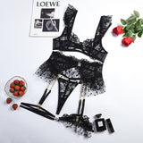 Znbbw Luxury Lace Lingerie Delicate Fancy Underwear Polka Dots Ruffles Transparent Sensual Exotic Sets With Garters 5-Pieces