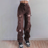 Znbbw Women Baggy Jeans Punk Style Retro Graphic Streetwear Black High Waist Denim Pants Y2K Wide Leg Casual Ripped Hole Trousers