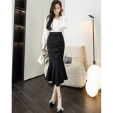 Znbbw New Chic Folds Wrap Hip Mermaid Skirts Women Korean Fashion High Waist Office OL Long Skirts Ladies Casual Party SkirtS