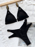 Znbbw Sexy Women's Swimsuit Hollow Out Bikinis 2023 Brazilian Woman Solid Push Up Triangle Swimwear Black 2023 Hot Beach Wear