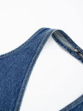 Znbbw TRAF Summer Sexy Camis Women Denim Blue Vest Woemn V Neck Halte Sleeveless Backless Asymmetric Top Female Tanks Y2K