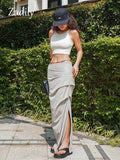 znbbw 2023 Summer Streetwear High Waist Black Long Skirt Korea Style A-Line Split Folds Woman Skirt Casual Ladies Skirts