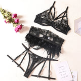 Znbbw Sexy Lingerie Feathers Underwear Exotic Sets with Garters Sensual Lace Underwire Bra Breves Set Short Skin Care Kits