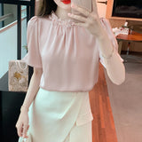 Znbbw New Summer Beading Chiffon Blouse Shirt Women Tops Blusas Mujer De Moda 2023 Verano Short Sleeve Blouse Women Blusa G698