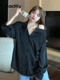 znbbw Oversize One Shouler Black Shirt Women Casual Long Sleeve Button Ladies Blouse 2023 Summer Daily Female Tops Tunic