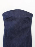 Znbbw Sexy Strapless Backless Zipper Split Dress Party Blue Denim Female Long Dress for Women Clothes Summer Evening Dresses