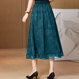 Znbbw Summer Fashion Jacquard Silk Skirts Women High Elastic Waist Pleated A-Line Long Skirt Female Casual Skirts Faldas Mujer