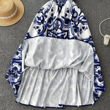 Znbbw Runway Summer Maxi Dress Women's Spaghetti Strap Backless Blue and White Porcelain Print Party Vestidos Women Clothing