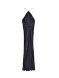 Znbbw TRAF 2023 Summer Women Tight Neck-mounted Long Dress Sexy&Club Style Silk Satin Texture Slim Fit Solid Halter Long Dress