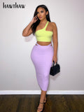 Znbbw Women Fashion One Shoulder Crop Tank Tops Pencil Midi Skirt Two Piece Set Suit Outfit 2023 Summer Clothes Streetwear