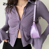 znbbw Street Style Long Sleeve Slim Women Short Shirt Sexy Elasticity Solid Button Ladies Blouse 2023 Summer Female Crop Tops