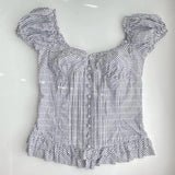 Znbbw Fairy Vintage Y2K Plaid Ruffles Milkmaid Tops Cute Retro Aesthetics Bustier Corset Tops Short Puff Sleeve Tie Up T-shirt