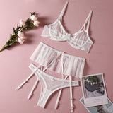 Znbbw Ruffle Sensual Lingerie For Women Sexy Lace Porn Underwear Uncensored 3-Piece Transparent Bra Fine Intimate Garter Set