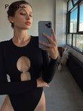 znbbw Fashion Hot Sexy Cut Out Bodycon Bodysuits For Women Long Sleeve Elegant Tops High Rise Bodysuit Spring Clothes