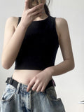 Znbbw new ladies retro crop top high waist slimming stretch slim short sleeveless bottoming top