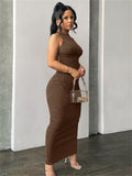 znbbw Spring Sexy Solid Cami Backless Bodycon Maxi Dresses Club Outfit For Women 2023 Party Long Dress Female Black Dress