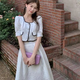 Znbbw Spring Summer Two Piece Sets Women Casual White Skirts 2Pcs Sets Bubble Sleeve Tops and Long Skirt