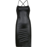 Znbbw robe nightclub Women Suspender Mid-length Dress PU Solid Leather Bandage Backless bodycon Dress