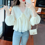 Znbbw Blouse Women Long Sleeve V-Neck Chiffon Blouse Shirt Tops Women Blusas Mujer De Moda 2023 Blouses Femme Shirts Blusa G221