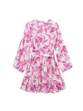 Znbbw TRAF Women Long Sleeve Mini Dresses Summer Casual Floral Print V Neck Dresses Female Sexy Beach Party Dress