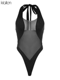 Znbbw Fashion Sexy Mesh Bodysuit For Women Summer New See Through Patchwork Beach Swimming Bodysuit Female Activewear Y2K