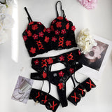 Znbbw Fairy Sexy Lingerie Luxury Lace Outfits Floral Beautiful Underwear 4-Piece Bra Padded Fine Romance Bilizna Set Of Sex