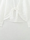 Znbbw TRAF Spring Summer Blouse Women White Casual Temperament All-match Embroidery Hollow Knot Shirt Women