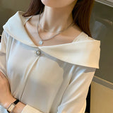 Znbbw Long Sleeve Blouse Women V-Neck White Chiffon Blouse Shirt Tops Women Blusas Mujer De Moda 2023 Blouses Femme Shirts D620