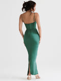 Znbbw Satin Sexy Backless Maxi Dress For Women Robe Fashion Spaghetti Strap Sleeveless Skinny Party Long Dress Vestido