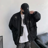 Znbbw Men Jackets Oversized Korean Women Padded Coats Hip-hop Star Patch Loose Baseball Jacket Streetwear Pockets Cargo Windbreaker