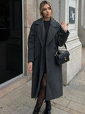 Znbbw TRAF Women 2023 Winter Gray Thick Woolen Coats With Button Loose Long Sleeves Pocket Ladies Elegant OverCoat 202310