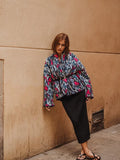 Znbbw Loose Retro Printed Women's Cotton Jacket Elegant Casual Cropped Outwear 2023 Autumn/Winter Female Chic Street Wear