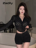 znbbw 2023 Summer Sexy Long Sleeve Lace White Shirt Women Street Style Y2K Button Transparent Crop Tops New Female Clothing