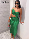 Znbbw Women Elegant Party Club Evening Birthday Hollow Out Bodycon Stain Green Long Dress 2023 Summer Clothes Streetwear