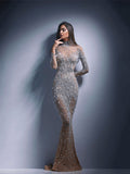 Znbbw Women Elegant Sequin Full Sleeve Bronzing Slim Long Dress Lady Luxury Evening Bodycon Sexy Gown 2023 New Formal Prom Clothing