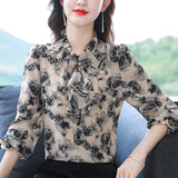 Znbbw Long Sleeve Blouse Women Blusas Mujer De Moda 2023 Ruffles Collar Print Chiffon Blouse Shirt Women Tops Blouses Blusa G575